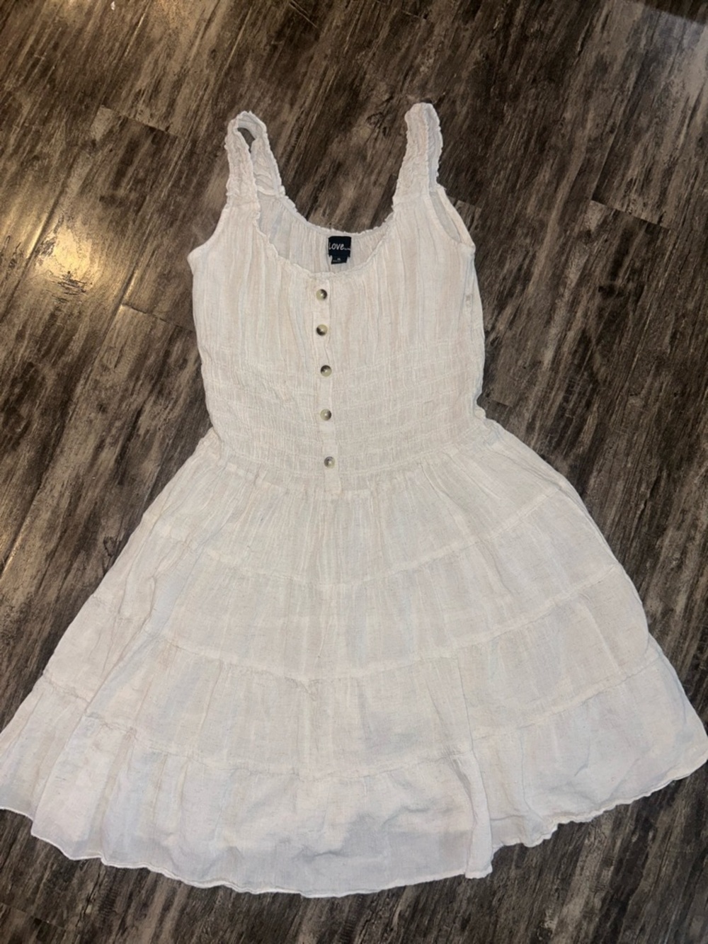 Love cream textured button-front tank with ruffle trim